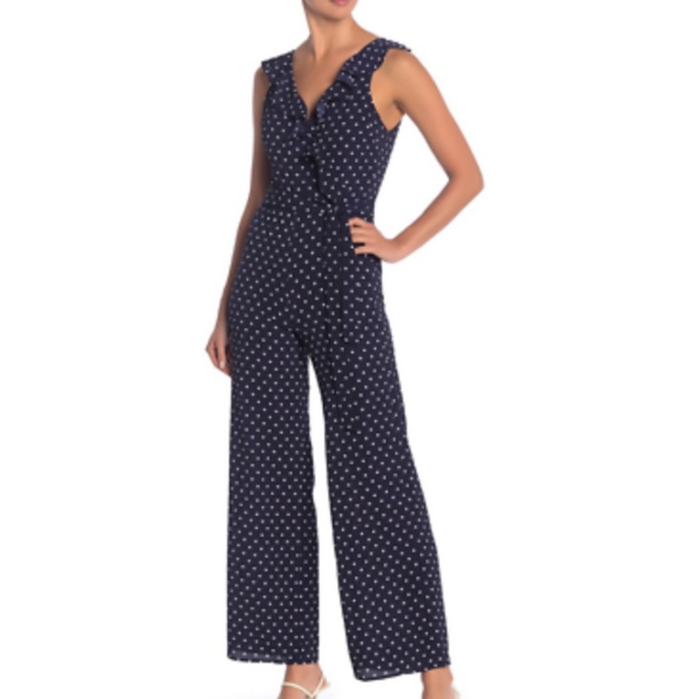 Navy/Ivory Love...ady polka dot ruffle jumpsuit